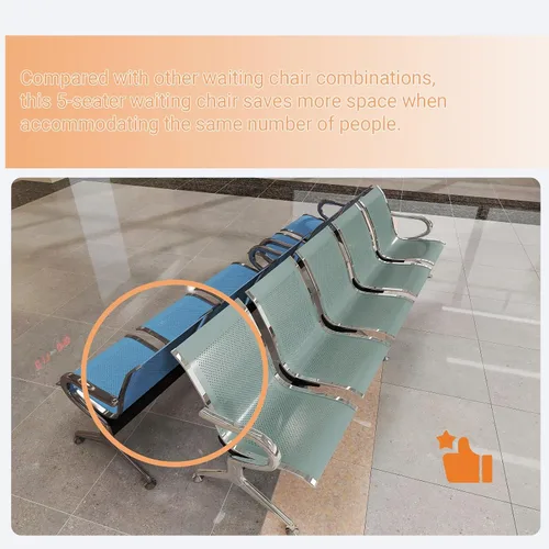 Vista 8 de Kinfant Sillas de sala de espera, sillas de recepción de 5 asientos, sillas de sala de espera con brazos y marco de acero inoxidable, banco