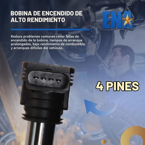 Vista 4 de ENA Juego de 4 bobinas de encendido 2005 2006 2007 2008 2009 2010 2011 2012 compatibles con Volkswagen VW Jetta Rabbit Beetle Passat Golf Tiguan A3