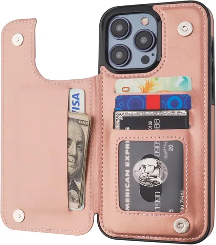 Vista 13 de ONETOP - Funda compatible con iPhone 15 Pro Max con soporte para tarjetas, funda de piel sintética con ranuras para tarjetas, doble cierre magnético