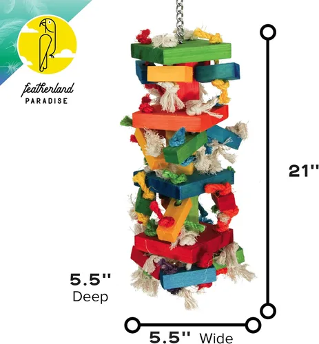 Vista 2 de Featherland Paradise Knots N Blocks - Juguete para pájaros, para loros, cacatúas, guacamayos, pájaros muy grandes y picos grandes