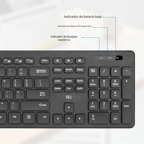 Vista 4 de Combo de teclado y mouse inalámbricos: teclado estándar Rii para PC de oficina y ratones inalámbricos ópticos (negro)