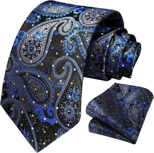 Vista 30 de HISDERN Corbatas para hombre, corbata de cachemira y bolsillo cuadrado tejido clásico floral para hombre, corbata de fiesta de boda