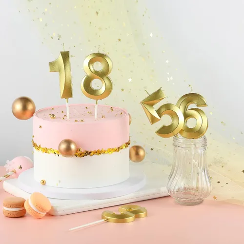 Vista 3 de Velas de cumpleaños de oro con diamantes de 2.76 pulgadas, velas de números dorados, velas de números de pastel, celebración de fiesta