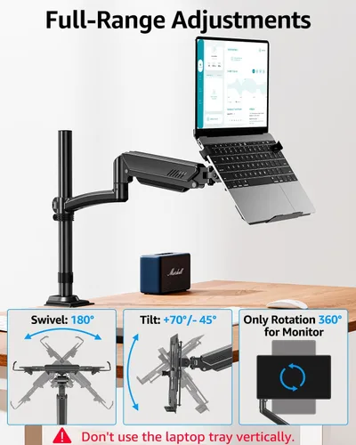 Vista 4 de MOUNTUP Soporte de escritorio para laptop, soporte ajustable para portátil de 17 pulgadas o monitor de 32 pulgadas, soporte de brazo para portátiles
