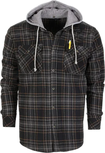 Vista 11 de Gioberti Camisa de franela a cuadros de algodón 100% para hombre con capucha extraíble y botones 100 – negro/azul real/gris.