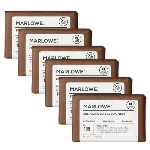 Vista 24 de Marlowe. Barra de jabón facial y corporal de carbón No.106 Charcoal soap bar detoxifies and deeply cleanses while leaving skin smooth and