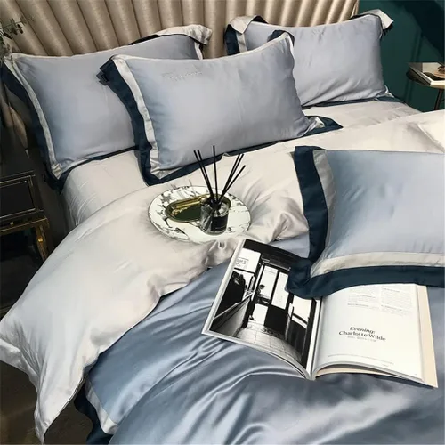Vista 4 de Home Textile Spring and Summer Style Lenzing Tencel Embroidery Four-Piece Solid Color Quilt Cover Silky Cool Bedding