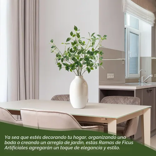 Vista 9 de Plantas artificiales vegetación, tallos de eucalipto, ramas para decoración del hogar, hojas de ficus rústicas sintéticas florales para mesa