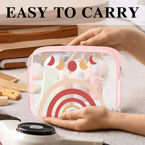 Vista 5 de 6 bolsas de maquillaje para mujeres, regalos para mujeres preparatorias bohemias con cara sonriente, flamenco, bolsas de maquillaje transparentes