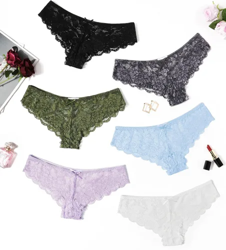 Vista 10 de Avidlove Bragas de Encaje Floral para Mujer Ropa Interior Sexy Hipster Bragas de Bikini Atrevidas Cintura en Forma de V Tangas 1 pieza negro