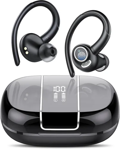 Vista 5 de Auriculares inalámbricos Bluetooth 5.3 deportivos, auriculares 48H con micrófono ENC, auriculares estéreo Bluetooth de graves profundos con ganchos