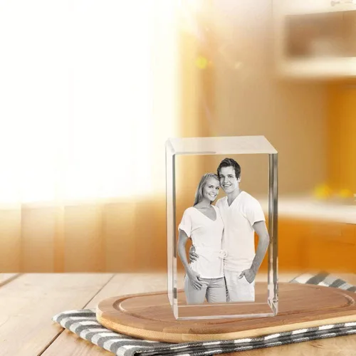 Vista 3 de gors Marco de fotos de cristal grabado con láser 2D/3D para fotos y texto en cubo de vidrio, regalos del día de San Valentín para mujeres