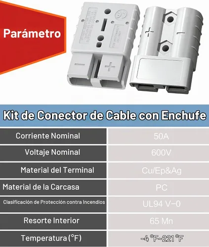 Vista 4 de IZTOSS Conector Anderson de 50 A con cable 6AWG para cable de calibre 6 a 12, conector rápido de batería, montacargas, enchufe, remolque