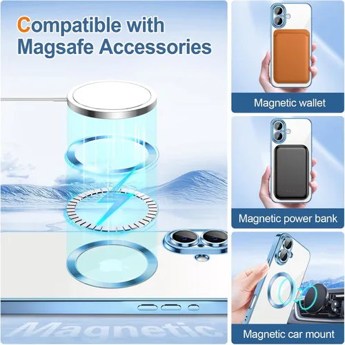 Vista 17 de Hython para iPhone 15 Plus Funda con chispas brillantes, Fundas transparentes magnéticas con protector de lente de cámara [Compatible con MagSafe]