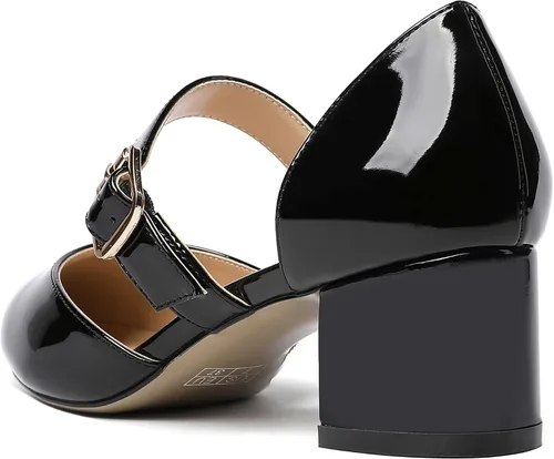 Vista 7 de MODENCOCO Zapatos de tacón bajo grueso con hebilla de bloque y correa ajustable para mujer, puntera puntiaguda, de 2 pulgadas