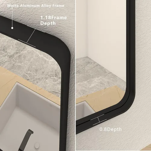 Vista 2 de Paquete de 2 espejos de baño con marco de metal negro de 22 x 30 pulgadas, espejo rectangular redondeado negro mate, antioxidante, se cuelga