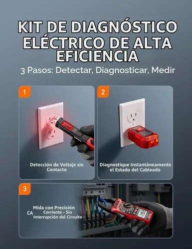 Vista 2 de AstroAI Kit de prueba eléctrica ETK3, 2000 conteos medidor de abrazadera digital y probador de voltaje sin contacto y probador de salida GFCI