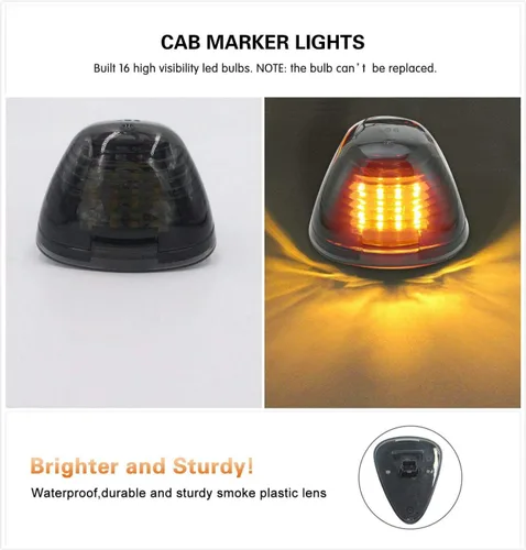 Vista 3 de 5 X Luz de Marcador de Cabina, Lente Ahumada con 16 Luces LED Ámbar para Techo, Luz de Holgura Superior para Ford F150 F250 F350 F450 F550 F650 F750