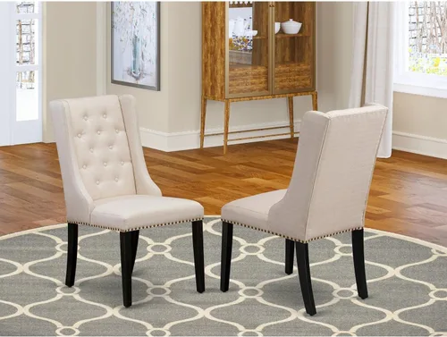 Vista 7 de East West Furniture FOP1T01 Forney Parson - Juego de 2 sillas de comedor con botones copetudos y ribete de cabeza de clavo, color crema, juego de 2