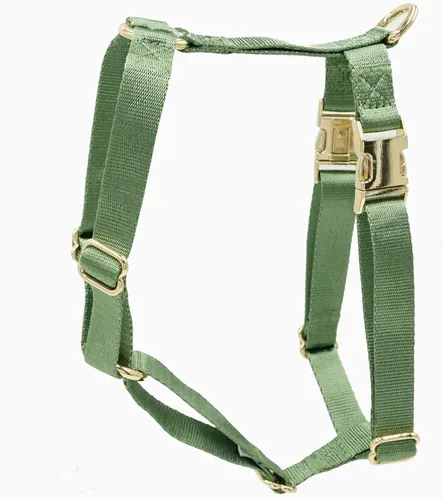 Vista 9 de Arnés de nailon para perro sin tirones con hebillas de metal doradas, arnés para perro fácil de caminar y entrenar (azul aire, XS)