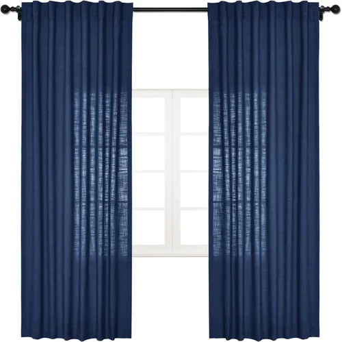 Vista 49 de cololeaf Cortinas de lino naturales de 63 pulgadas de largo, cortinas neutras con bolsillo para barra, pestaña trasera, oscurecimiento de la Aqua