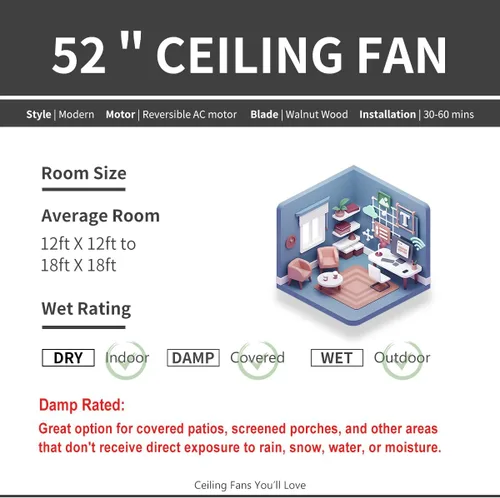 Vista 7 de EKIZNSN 52 Inch DC Low Profile Flish Mount Ceiling Fan with Lights and Remote Control for Bedroom, Brushed Nickel