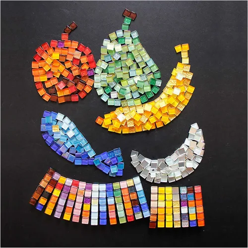 Vista 7 de Azulejos de mosaico cuadrados de cristal naranja mosaico de vidrio para manualidades, marcos de fotos hechos a granel, joyería hecha a mano