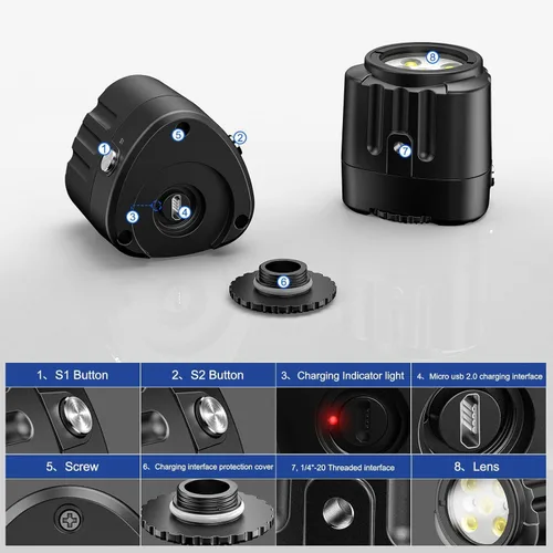 Vista 5 de Seafrogs - Luz LED de video para buceo, impermeable, 130 pies/131.2 ft, blanco, rojo, azul, luces de relleno de cámara con cabezal de bola de 1/4