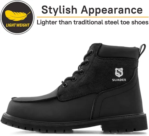 Vista 8 de SUADEX Botas con punta de acero para hombre, impermeables, zapatos de trabajo unisex indestructibles