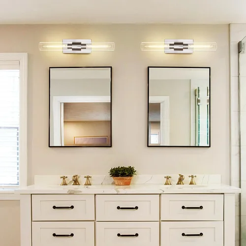 Vista 3 de Apliques de pared cromados, apliques de baño de 22.8 pulgadas, apliques de pared para interiores arriba y abajo, juego de dos apliques de pared