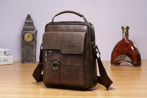 Vista 2 de Bolso bandolera de cuero retro para hombre - Elegante y práctico bolso de mensajero con múltiples compartimentos