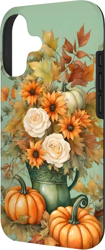 Vista 2 de Vintage Autumn Flower Fall Pumpkin Teal Case for iPhone 17