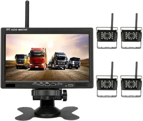 Vista 8 de Cámara de marcha atrás inalámbrica para vehículos, monitor LCD de 7 pulgadas para camiones, autobús, caravana, remolque, excavadora, monitor