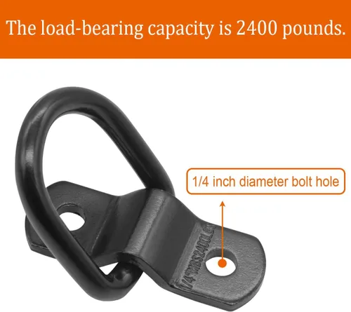Vista 3 de 10 anillos D de 1/4 de pulgada, ganchos de anclaje de anclaje, anillos en D de acero negro resistente, capacidad de 2400 libras, para correas