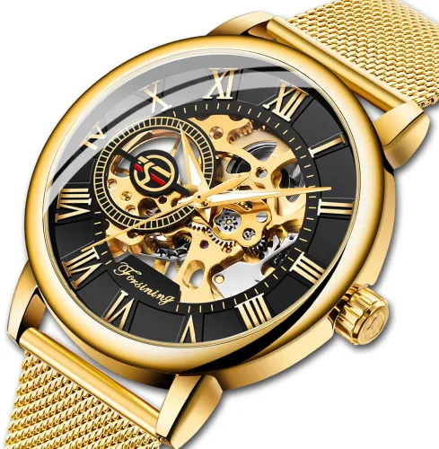 Vista 2 de Dentily Reloj de esqueleto para hombre clásico con número romano Steampunk Reloj mecánico Relojes de viento para hombre (azul)