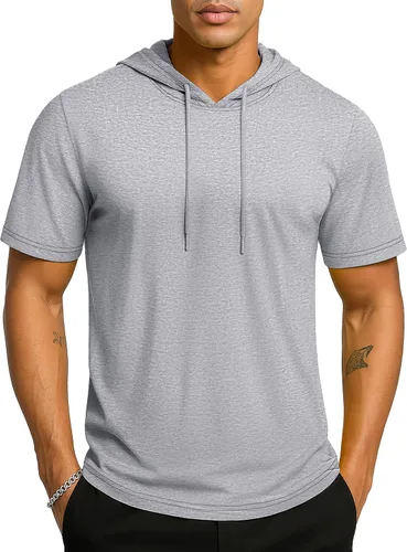 Vista 15 de TACVASEN Short Sleeve Hoodies for Men Cotton Hoodies Summer Sweatshirt Lightweight Breathable Workout Shirts Pullover Verde militar