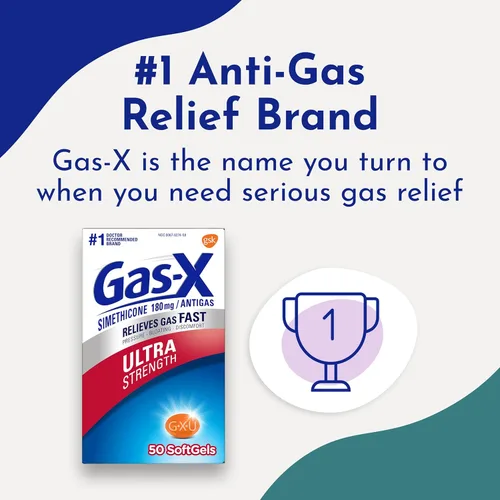 Vista 5 de Gas-X Cápsulas blandas de alivio de gases ultra fuertes con simeticona, 180 mg para aliviar la hinchazón, 50