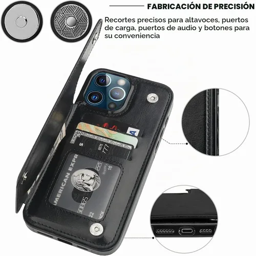 Vista 7 de ONETOP Compatible con iPhone 13 Pro Max Funda Tipo Cartera con Tarjetero, Cuero PU con Soporte Ranuras para Tarjetas, Doble Cierre Magnético y Negro