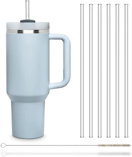 Vista 20 de Halm - Pajitas de vidrio – 6 popotes cortos de 6 pulgadas doblados reutilizables + cepillo de limpieza sin plástico – Apto para lavavajillas
