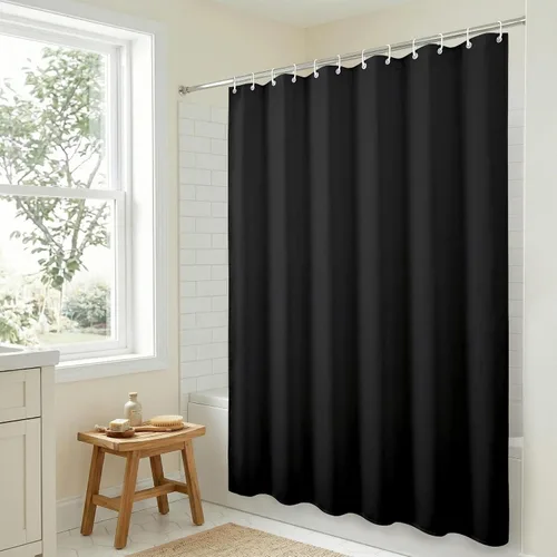 Vista 6 de Americanflat 71x74 Cortina de Ducha Sólida Negra - Cortina de Ducha Larga Resistente al Agua con Ojales de Metal Duraderos y 12 Ganchos - 100%