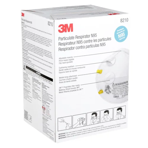 Vista 11 de 3M 8210 Respirador de partículas, N95, paquete de 20 respiradores desechables, APROBADO POR NIOSH, diseño de copa de dos correas, ligero con espuma
