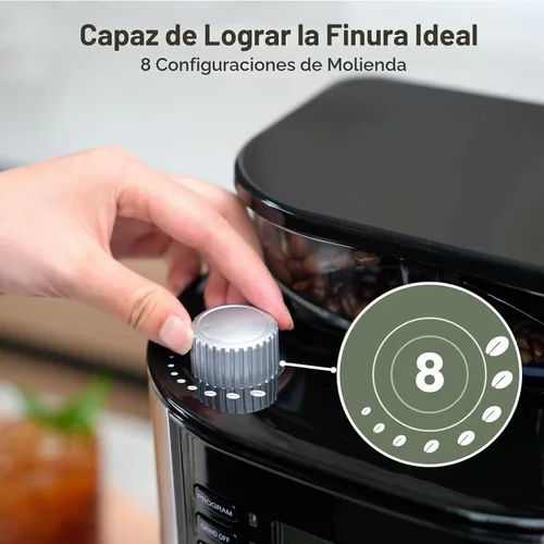 Vista 3 de Gevi Cafetera de 10 tazas con molinillo de rebabas integrado, temporizador programable, tanque de agua de 1.5L, filtro reutilizable y placa de negro