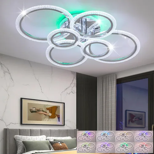 Vista 14 de STCH Ceiling Lighting Fixtures, Lampara de Techo RGB, Remote & App Control D1-Dimmable light ring+RGB light-black
