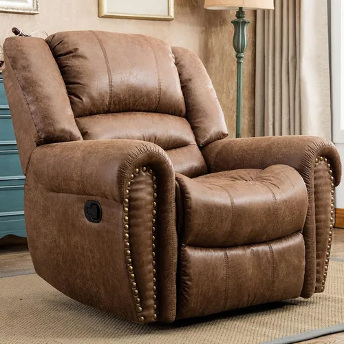 Vista 11 de CANMOV Silla reclinable de cuero, silla reclinable manual clásica y tradicional con cómodos brazos y respaldo, sofá individual para sala de estar