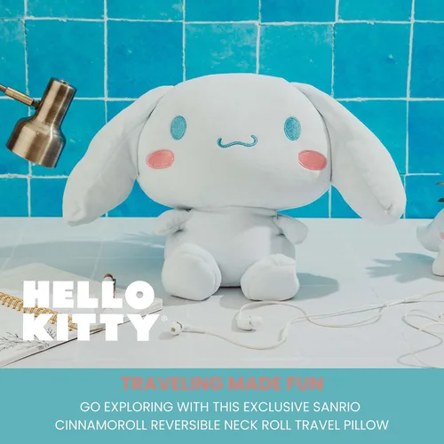 Vista 2 de Sanrio Cinnamoroll - Almohada cervical reversible y felpa para adultos, esenciales de viaje para un apoyo extra cómodo en aviones, automóviles