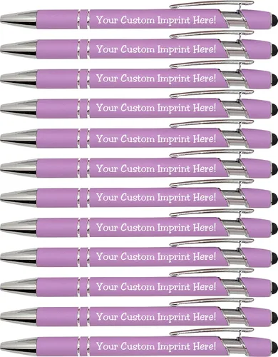 Vista 8 de ExpressDesigns™ - Bolígrafos personalizados pastel premium con lápiz óptico Bolígrafos personalizados de metal suave al tacto con tinta negra