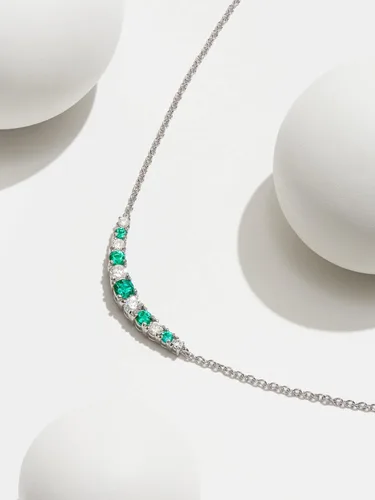 Vista 3 de Tienda Collection 0.22 cttw Lab Grown Diamond and Gemstone 925 Sterling Silver Curved Cluster Bar Pendant Necklace (H-I Color, I1 Calarity)