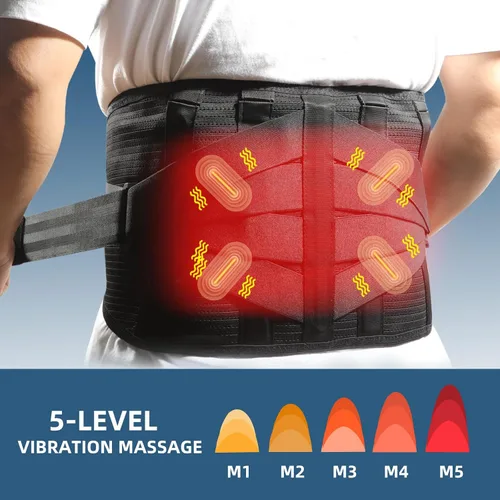 Vista 4 de HONGJING Soporte de masaje de luz roja con calor para aliviar el dolor de espalda baja, cinturón masajeador inalámbrico recargable para dolor