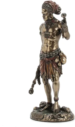 Vista 3 de Veronese Design Eshu The Divine Trickster God of The Yoruba - Estatua de acabado de bronce antiguo de resina fundida en frío de 8.5 pulgadas