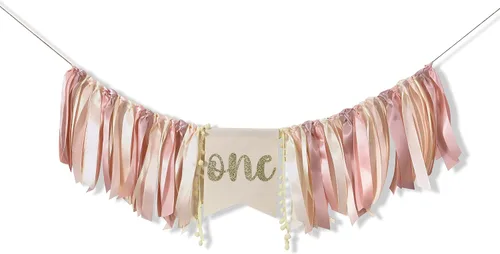 Vista 6 de Cartel de oro rosa para silla de bebé, decoración de fiesta de cumpleaños rosa, pancarta dorada para silla de alta para niña de primer cumpleaños